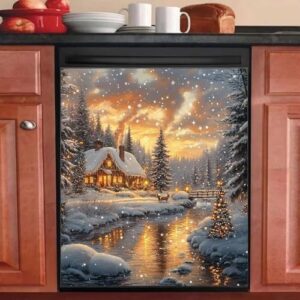 Decoração de cozinha country capa de lava-louças magnética, adesivo de ímã de floco de neve de inverno, decalque de painel de lava-louças de árvore de Natal, ímã de geladeira de decoração de casa 58