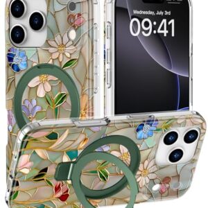 DEENAKIN Capa para iPhone 17 Pro Max – Compatível com carregamento sem fio – Suporte multifuncional integrado – Capa protetora para celular com designs bonitos da moda para mulheres – Flor colorida