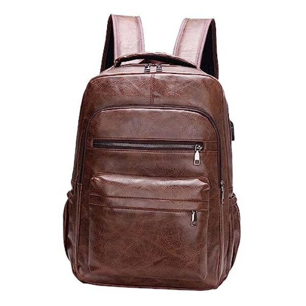 Deevoka Mochila de couro PU para laptop, mochila masculina para computador, mochila leve e portátil, mochila casual para caminhadas, compras no, CAFÉ