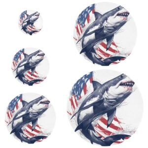 Desenho animado grande peixe branco mar 4 de julho Dia da Independência 5 peças de tampas de tigela de plástico reutilizáveis em 5 tamanhos tampas de pão fermento para alimentos, frutas, salada