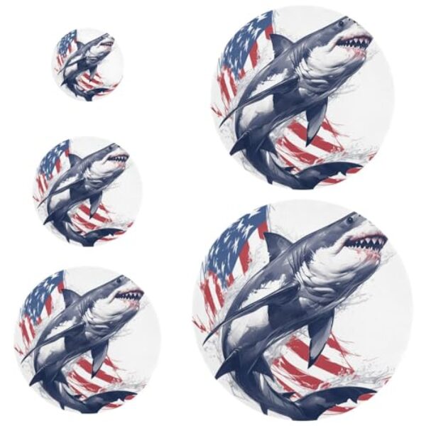 Desenho animado grande peixe branco mar 4 de julho Dia da Independência 5 peças de tampas de tigela de plástico reutilizáveis em 5 tamanhos tampas de pão fermento para alimentos, frutas, salada