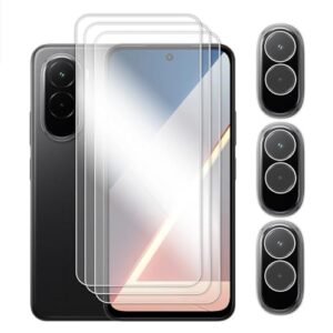 DLMTVO Para Poco M7 4G, 6 em 1 vidro com cola completa, película transparente para lente de vidro temperado