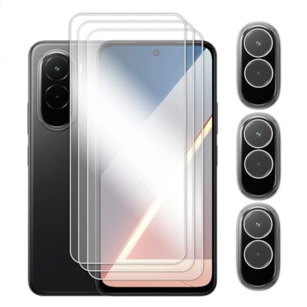 DLMTVO Para Poco M7 4G, 6 em 1 vidro com cola completa, película transparente para lente de vidro temperado