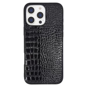 DMaos Compatível com capa para iPhone Pro para mulheres, capa de couro sintético envernizado de crocodilo, moda clássica para iPhone Pro 2024 6,1 polegadas - preta