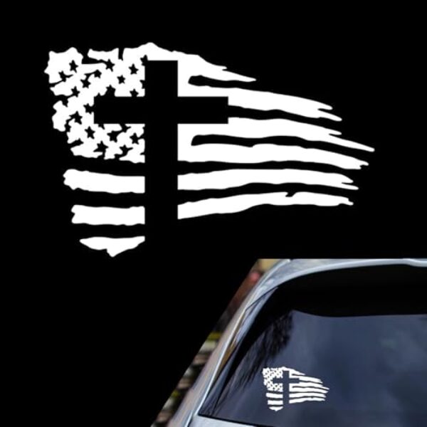Dogary Adesivo de cruz da bandeira americana, decalque de vinil cristão para janelas e corpos de carros, decalque decorativo personalizado à prova d'água para carros, laptops e geladeiras (branco)