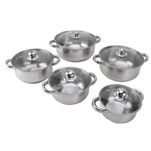 Domary Conjunto de Panelas de Aço Inoxidável, Design de Alça de Orelha de Aquecimento 2, Tampas de Vidro, Empilhável, Base Plana, Panelas Versáteis para Cozinha, Laváveis ​​na Máquina