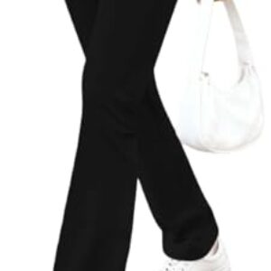 Dookttker Calça feminina flare com cintura dobrável na cintura elástica e macia, Preto, P