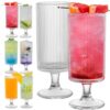 DR. ACUERDO Taça de água, taças de vidro caneladas, taças de vinho de 355 ml, conjunto de copos de coquetéis, copos de haste com listras verticais – copos de vidro duráveis elegantes para festas