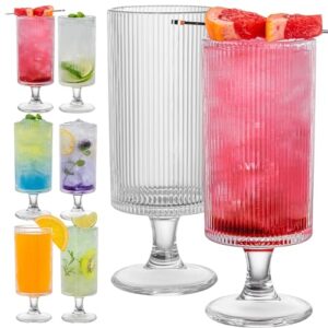 DR. ACUERDO Taça de água, taças de vidro caneladas, taças de vinho de 355 ml, conjunto de copos de coquetéis, copos de haste com listras verticais – copos de vidro duráveis elegantes para festas