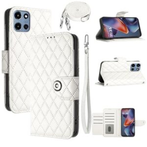 Dswteny Capa carteira para Motorola Moto G 5G 2025 com alça de ombro, padrão Argyle PU couro flip porta-cartão capa para celular para G5G 5 G G5 meninas mulheres branca