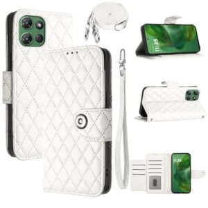 Dswteny Capa carteira para Motorola Moto G Power 5G 2025 com alça de ombro de pulso, capa de celular de couro PU padrão Argyle para XT2515-1 meninas mulheres branca
