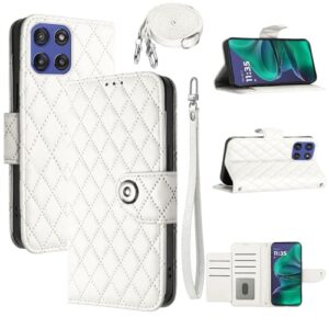 Dswteny Capa carteira para Motorola Moto G Stylus 5G 2025 com alça de ombro, capa de celular de couro PU padrão Argyle para celular G5 meninas mulheres branca