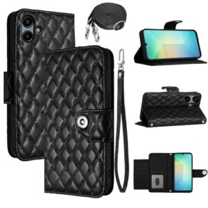 Dswteny Capa carteira para Samsung Galaxy A06/A07 com alça de ombro de pulso, padrão Argyle PU couro flip suporte para cartão de crédito capa para celular AO6 5G/AO7 4G A 06 07 LTE meninas mulheres