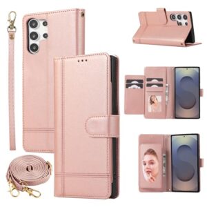 Dswteny Capa tipo carteira compatível com Samsung Galaxy S25 Ultra 5G, alça transversal, flip espelhada, porta-cartão de crédito, capa para celular para S25Ultra 25S S 25 25Ultra 6,9 2025 feminino