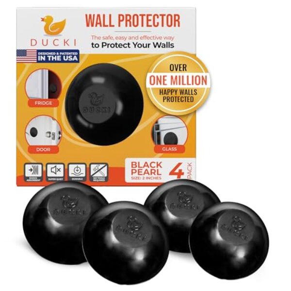 Ducki Protetores de parede – 4 perolados pretos - solução autoadesiva e reutilizável para impedir danos na parede e ruído de portas, geladeira e muito mais em sua casa ou escritório - Durável