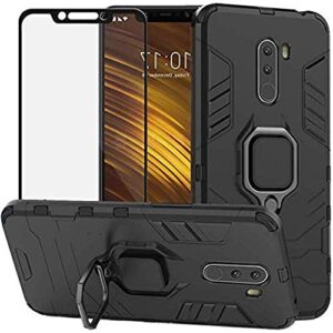 DuoLide Capa para Xiaomi Pocophone F1/Poco F1, 2 em 1, armadura híbrida resistente à prova de choque, suporte defensor, camada dupla, amortecedor, capa traseira rígida, protetor de tela de vidro