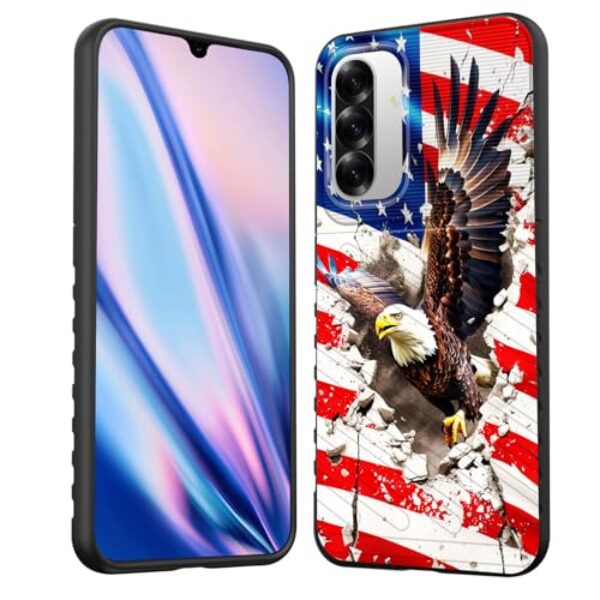 EFGWSDER Capa para Galaxy A17 5G, capa protetora de borracha TPU flexível com absorção de choque para Samsung Galaxy A17 5G 6,7 polegadas 2025, águia careca na bandeira americana
