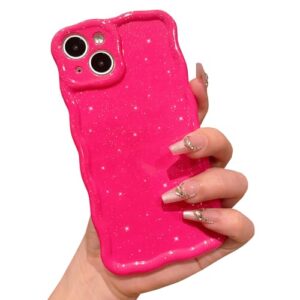 ekoneda Capa para iPhone 16 Plus, capa protetora de silicone fina e brilhante com moldura ondulada brilhante cor sólida fina para mulheres e meninas, rosa choque