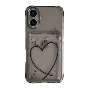 Emylisa Capa projetada para iPhone, capa de telefone macia transparente com desenho de linha e coração (preta, para iPhone 17 Pro Max)