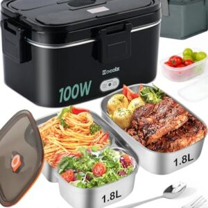 Eocolz Lancheira Elétrica Aquecedor de Alimentos 100W, Aquecedor de Alimentos com Recipiente Duplo 1,8L Lancheira Aquecida Portátil para Carro Caminhão Trabalho Garfo e Colher de Aço Inoxidável 12/24