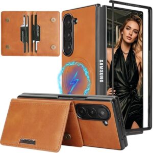 Ephoou Capa carteira para Samsung Galaxy Z Fold 7 com 5 porta-cartões, compatível com Magsafe - Capa magnética destacável 2 em 1 com suporte de couro PU à prova de choque para Galaxy Z Fold7 C1-marrom