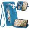 Ephoou Capa carteira para Xiaomi Redmi 15C com 7 porta-cartões e bolso com zíper, capa flip de couro PU à prova de choque com alça de pulso, suporte e fecho magnético para Redmi 15C 5G SZY-azul
