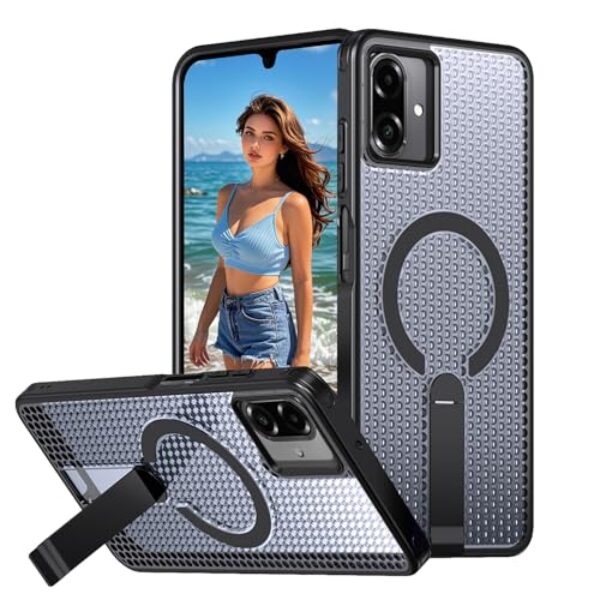 Ephoou Capa para Samsung Galaxy A07 4G dissipação magnética de calor com suporte, compatível com MagSafe – Capa de resfriamento à prova de choque de favo de mel respirável de malha para Samsung Galaxy