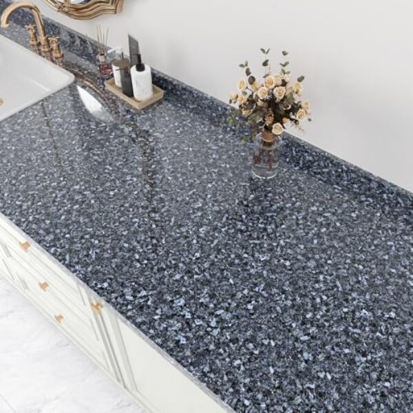 EPPKILY Papel de contato de granito azul para bancadas 40 x 39 cm, papel de parede de mármore azul brilhante, descasque e cole papel de contato autoadesivo à prova d'água para bancada, armários de