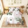 Erosebridal Conjunto de edredom King boêmio verde rosa com lençóis, folhas tropicais abstratas de meados do século, conjunto de cama com arco geométrico minimalista moderno em uma bolsa, boêmio