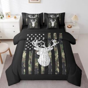 Erosebridal Conjunto de edredom King camuflado de veado com 7 peças, camuflagem de caça, bandeira americana, para crianças, meninos, homens, conjunto de cama rústico, verde exército, preto e ocidental