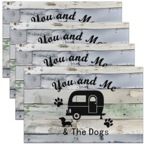 Erosebridal Tapete de mesa para acampamento, 30 x 45 cm, para crianças, adolescentes e adultos, retrô, listrado, preto, cinza, azul, resistente ao calor, conjunto com 4