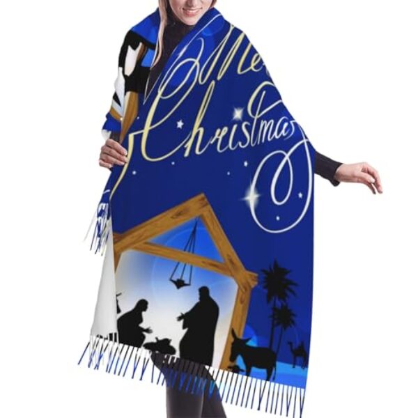 ertquji Cachecol de Natal Jesus Noite Santa, Borla, Cachecóis da moda, Cachecóis Clássicos de Inverno Quente Xale Cachecol, Laranja, One Size