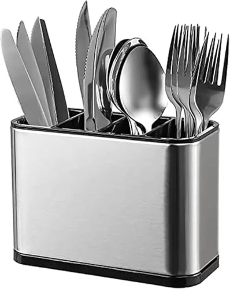 Escorredor Porta Talheres de Inox com 4 Divisórias Organizador de Utensílios Compacto Com Drenagem De Água Aço Inoxidável-IT