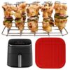Espeto para fritadeira a ar e forro de silicone para Cosori TurboBlaze 9 em 1 6qt, acessórios de cozinha para fritadeira a ar, aço inoxidável resistente, silicone, livre de BPA