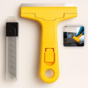 Estilete Raspador Profissional em Aço Carbono e Plástico + 3 Lâminas Refil – Ideal para Limpeza de Vidros, Azulejos, Adesivos e Superfícies – Ferramenta Multiuso de Alta Precisão