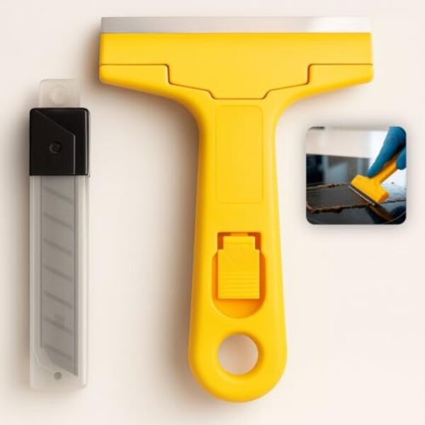 Estilete Raspador Profissional em Aço Carbono e Plástico + 3 Lâminas Refil – Ideal para Limpeza de Vidros, Azulejos, Adesivos e Superfícies – Ferramenta Multiuso de Alta Precisão