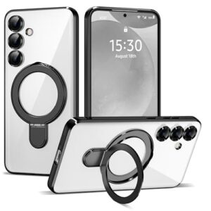 ETPESOK Capa compatível com Samsung Galaxy S24 com suporte de anel magnético [compatível com Mag-Safe] [protetor completo de lente da câmera] Capa de celular transparente para Samsung Galaxy S24 de