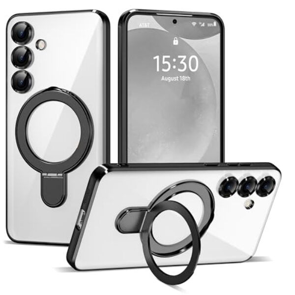 ETPESOK Capa compatível com Samsung Galaxy S24 com suporte de anel magnético [compatível com Mag-Safe] [protetor completo de lente da câmera] Capa de celular transparente para Samsung Galaxy S24 de