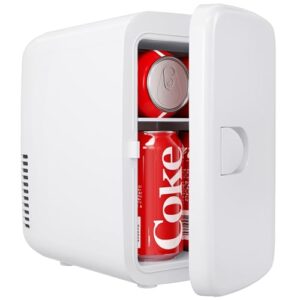EUHOMY Mini geladeira, geladeira compacta de 4 litros/6 latas, refrigerador e aquecedor portátil AC/DC para cuidados com a pele, alimentos e bebidas, mini geladeira para quarto, escritório, carro e