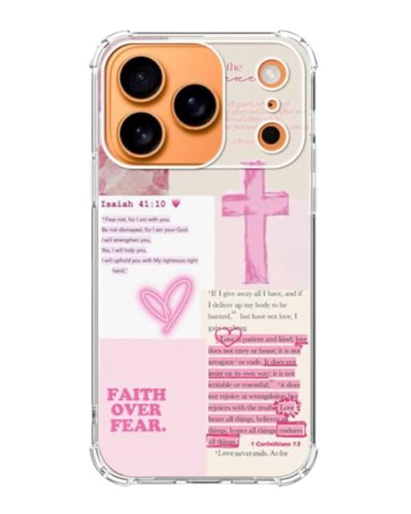 Eurdosmk Capa de telefone cristã rosa compatível com iPhone 17 Pro Max, Faith Love Jesus Cross capa de telefone para iPhone 17 Pro Max