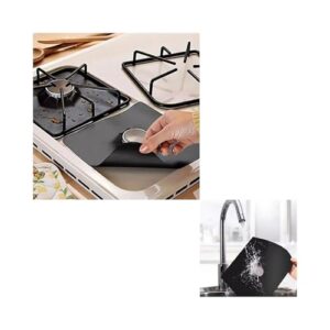 Evita Sujeira, Facilita Limpeza e Lavável, Protetor de Fogão Antiaderente Com 4 Peças, Fibra e Teflon, Resistente a 260°C