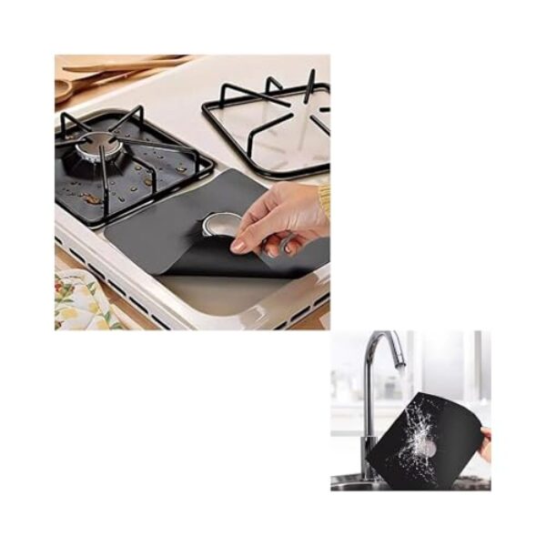 Evita Sujeira, Facilita Limpeza e Lavável, Protetor de Fogão Antiaderente Com 4 Peças, Fibra e Teflon, Resistente a 260°C