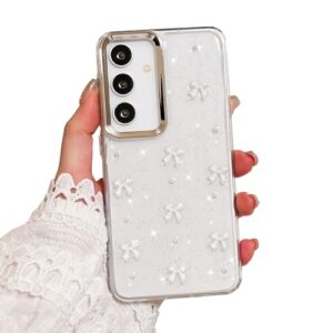 EYZUTAK Capa para Samsung Galaxy A55 5G, capa de telefone com laço 3D com glitter fofo e brilhante laço transparente design estético capa protetora fina macia durável TPU transparente para mulheres