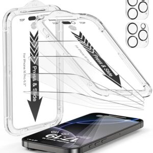 EZ-GLAZ - Pacote com 4 protetores de tela para iPhone 16 Pro [6,3 polegadas] com 2 protetores de lente de câmera, dureza 9H + 3,5 m, grau militar, à prova de estilhaçamento, resistente a arranhões