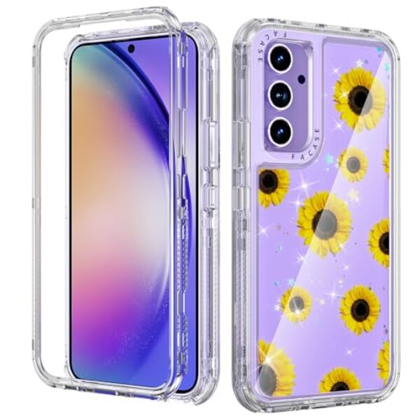 FACASE Capa para Samsung Galaxy A54 5G de 6,4 polegadas - Capa para mulheres e meninas, linda girl, girassol, design exclusivo de flores, estética, glitter, capas de telefone transparentes para