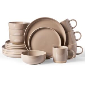 Famiware Conjunto de louça Milkyway com canecas, serviço para 4 (16 peças), conjuntos de pratos e tigelas de grés canelados, resistente a lascas e arranhões, seguro para micro-ondas e lava-louças