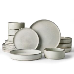 Famiware Conjunto de pratos e tigelas Annecy, serviço para 4 (16 peças), conjuntos de louça com tigelas de macarrão, conjunto de pratos para micro-ondas e lava-louças, resistente a lascas e arranhões