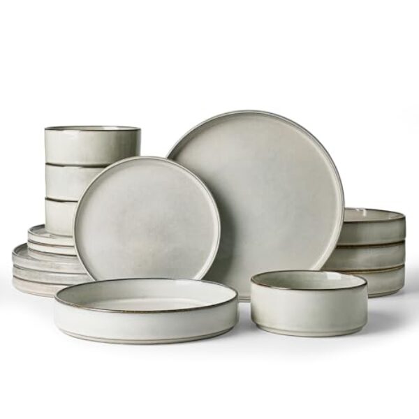 Famiware Conjunto de pratos e tigelas Annecy, serviço para 4 (16 peças), conjuntos de louça com tigelas de macarrão, conjunto de pratos para micro-ondas e lava-louças, resistente a lascas e arranhões