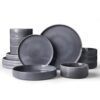 Famiware Conjunto de pratos e tigelas Annecy, serviço para 4 (16 peças), conjuntos de louça com tigelas de macarrão, conjunto de pratos para micro-ondas e lava-louças, resistente a lascas e arranhões