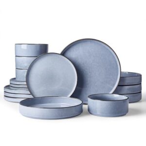 Famiware Conjunto de pratos e tigelas Annecy, serviço para 4 (16 peças), conjuntos de louça com tigelas de macarrão, conjunto de pratos para micro-ondas e lava-louças, resistente a lascas e arranhões